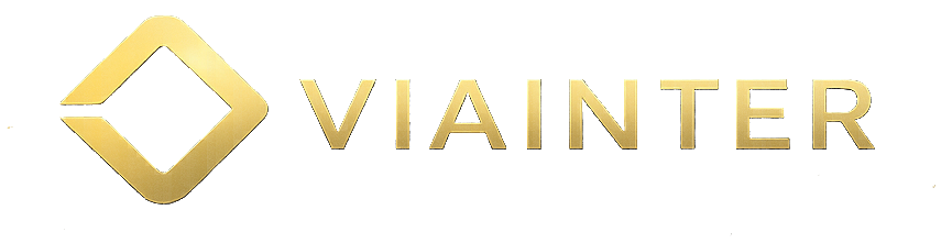 Logomarca ViaInter — diamante e nome, versão dourada sem textura de rede (OP-002)